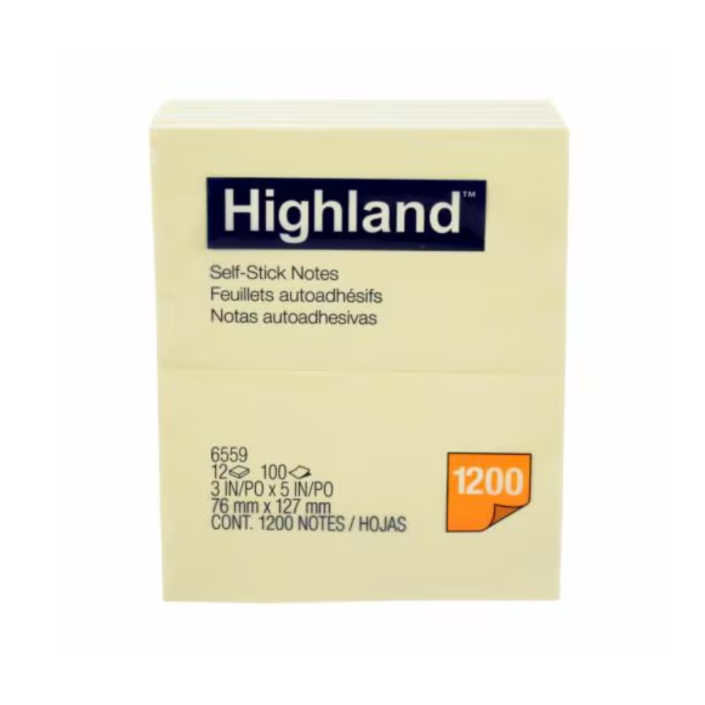 Highland™ Self-Stick Notes 6559, 3 in x 5 in (76 mm x 127 mm), Yellow ...