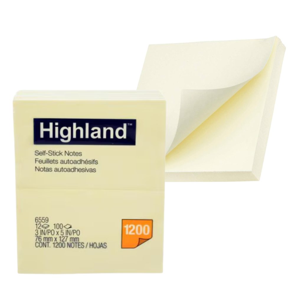 Highland™ Self-Stick Notes 6559, 3 in x 5 in (76 mm x 127 mm), Yellow ...
