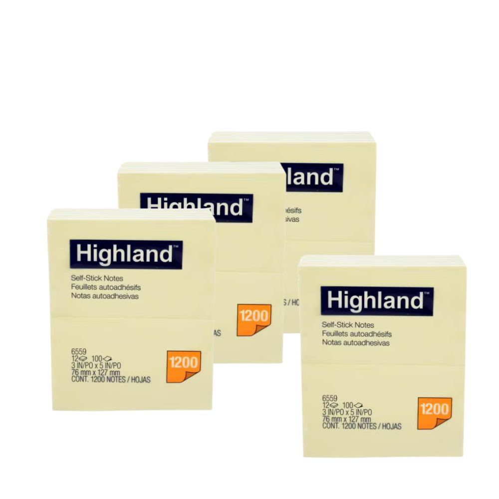 Highland™ Self-Stick Notes 6559, 3 in x 5 in (76 mm x 127 mm), Yellow ...