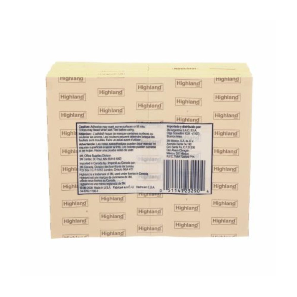 Highland™ Self-Stick Notes 6559, 3 in x 5 in (76 mm x 127 mm), Yellow ...