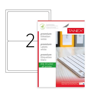 Tanex Labels White Bx=100Sht,199.6x143.5mm,2Lbl/Sh TW-2002