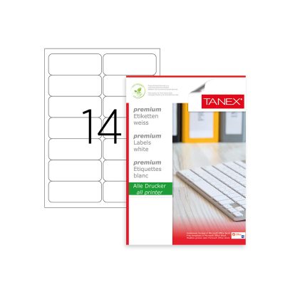 Tanex Labels White Bx=100Sht,99.1x38.1mm,14Lbl/Sht TW-2014