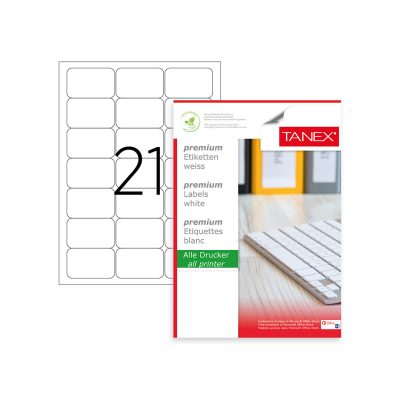 Tanex Labels White Bx=100Sht,63.5x38.1mm,21Lbl/Sht TW-2021