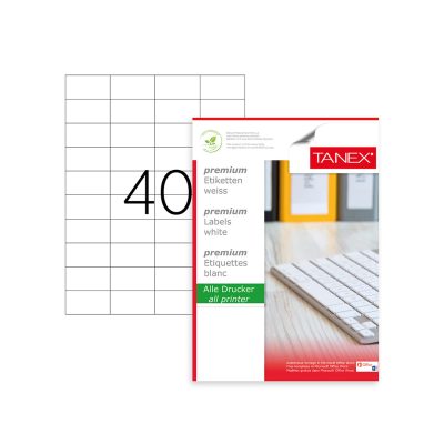 Tanex Labels White Bx=100Sht,52.5x29.7mm,40Lbl/Sht TW-2040