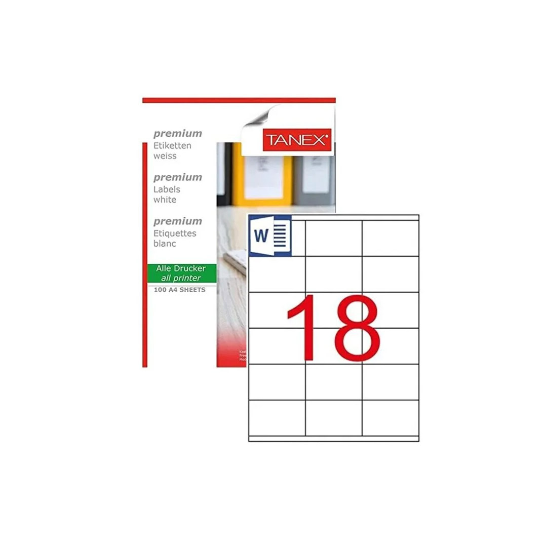 Tanex Labels White Bx=100Sht,70x50.8mm,18Lbl/Sht TW-2050