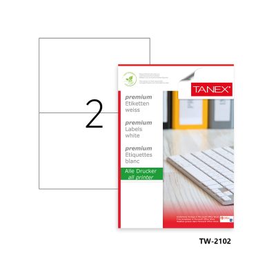 Tanex Labels White Bx=100Sht,210x148.5mm,2Lbl/Sht TW-2102