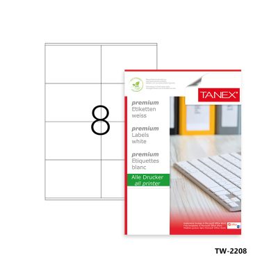 Tanex Labels White Bx=100Sht,105x70mm,8Lbl/Sht TW-2208