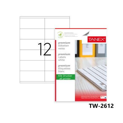 Tanex Labels White Bx=100Sht,105x48mm,12Lbl/Sht  TW-2612
