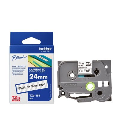 Brother PT Label 24mm Black on clear BR-TZ151