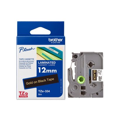 Brother PT Label 12mm Gold on Black BR-TZ334