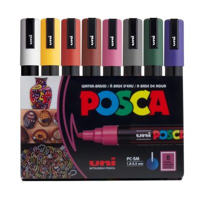Uni POSCA PC-5M Paint Marker Set – 8 Dark Colors (Medium Bullet Tip, 1.8–2.5mm)