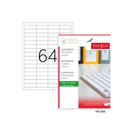 Tanex Labels White Bx=100Sht,48.5x17mm,64Lbl/Sht TW-2564