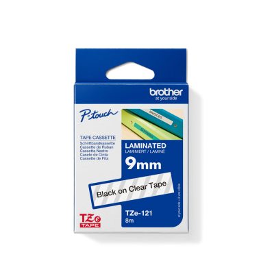 Brother PT Label 9mm Black on Clear  BR-TZ121