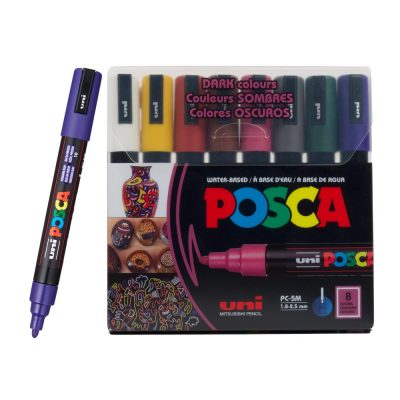 Uni POSCA PC-5M Paint Marker Set – 8 Dark Colors (Medium Bullet Tip, 1.8–2.5mm)