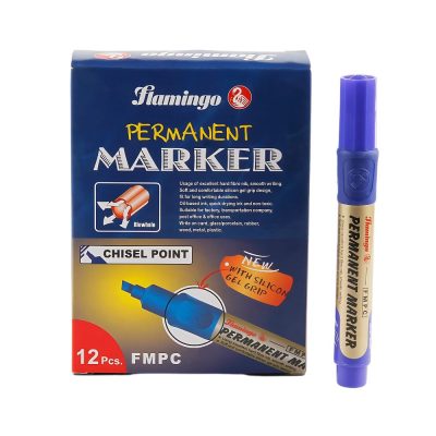 Flamingo Permanent Marker – Blue, Chisel Tip (Box of 12)